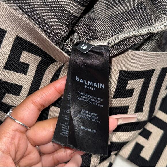 Balmain Ivory & Noir Monogram Shoulder Pad Knit Mini Dress - Picture 16 of 17